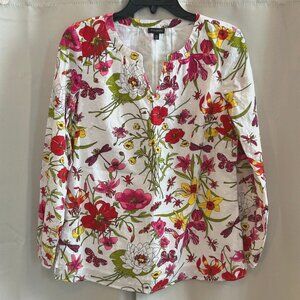 TAlbots Women Tunic Top Sz XS Floral Boho Cotton Lined Romantic Butterfly‎ 17298